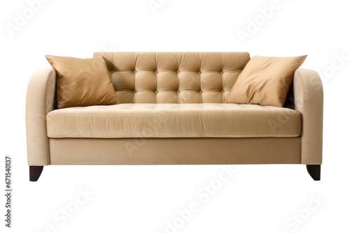 Soft beige sofa, modern style isolated on transparent background.