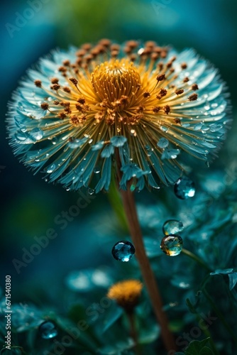 Water drops on dandelion flower. Beautiful nature background.