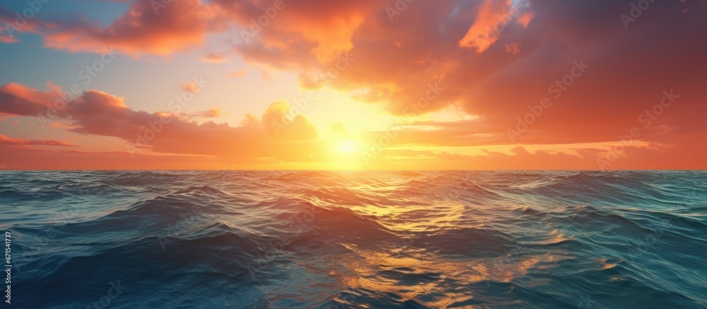 The ocean sunset and sky create a visually stunning scenery