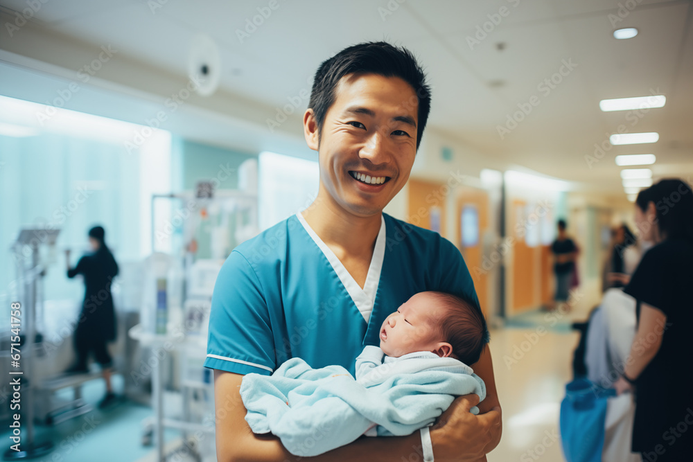 Photo of Asian male with newborn labour Ward