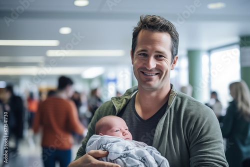 Photo of Caucasian male with newborn delivery room photo