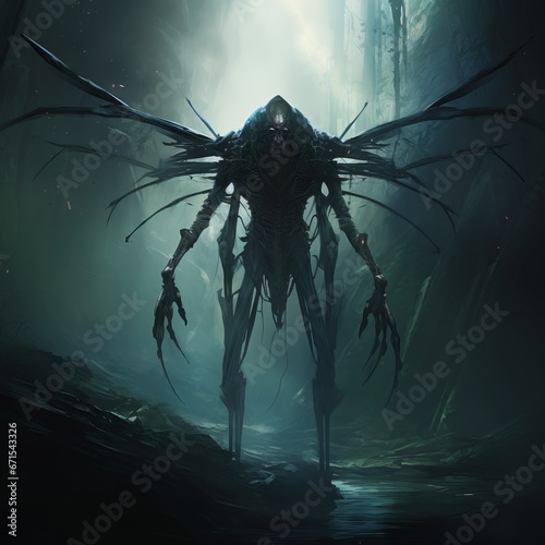 a dark creature with large wings