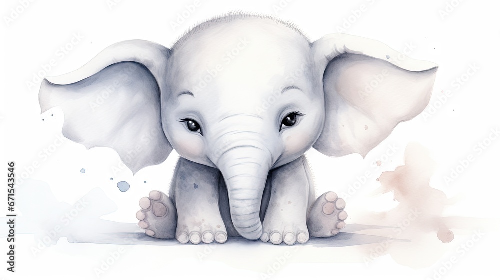  a painting of a baby elephant with its trunk on the ground with its trunk on the ground with its trunk on the ground.  generative ai