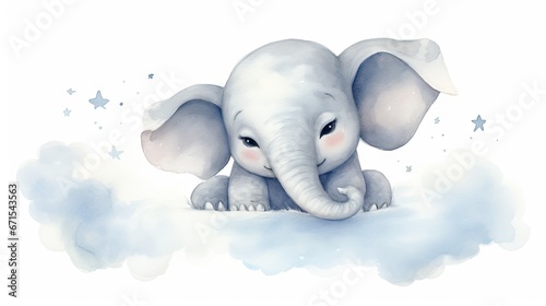  a watercolor painting of an elephant with stars on it's head and tusks on its tusks. generative ai