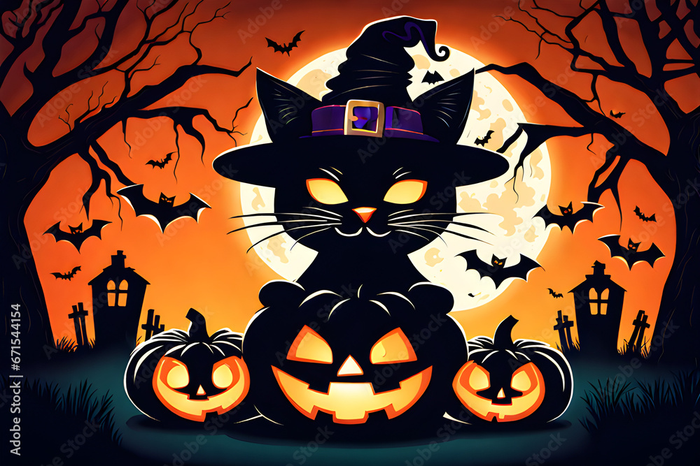 halloween background with cat.
Generative AI halloween background with cat.
Generative AI