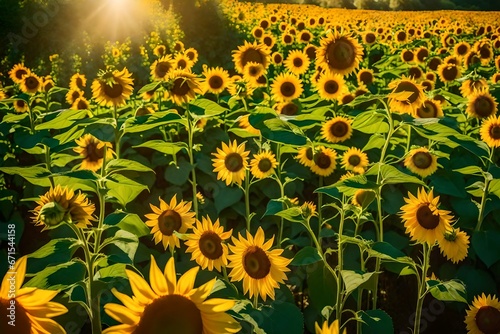 A garden filled with sunflowers in various stages of bloom, their vibrant yellows and greens dancing in the sunlight,