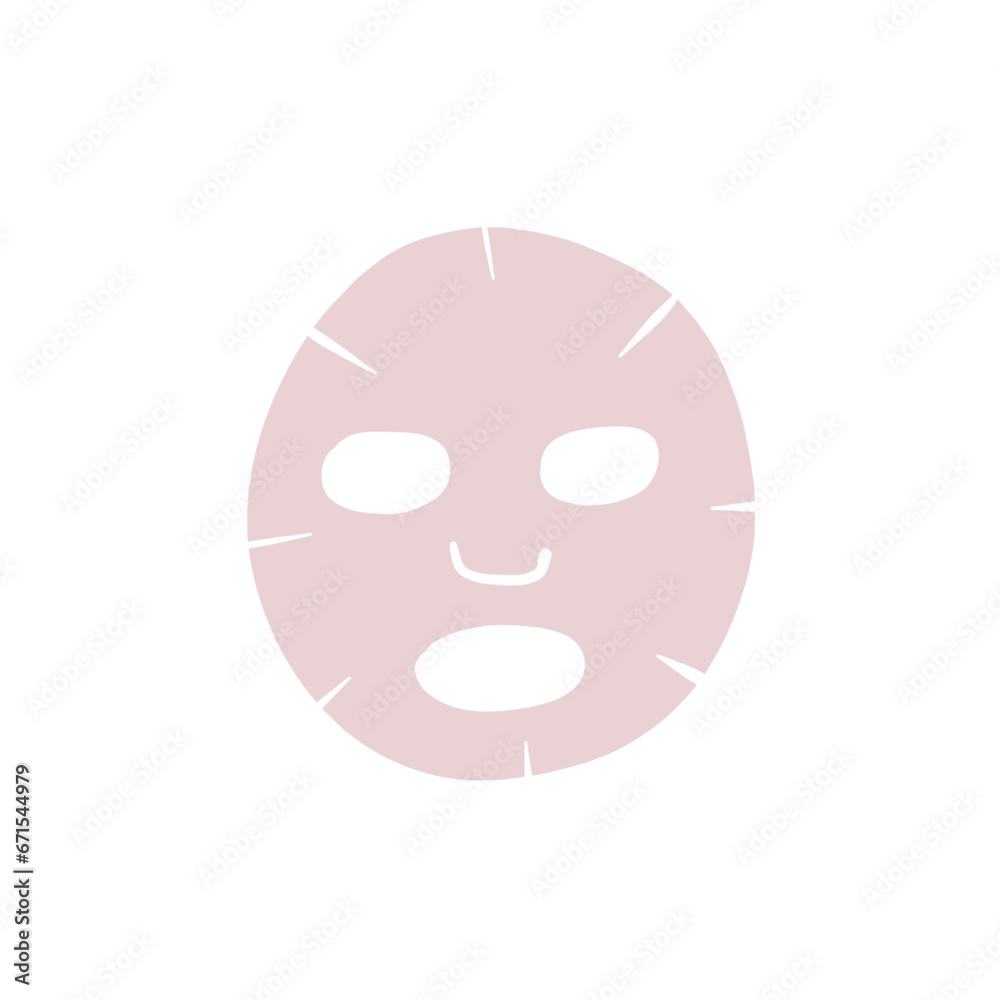 Fototapeta premium Sheet Face Mask. Skin hydrating or moisture. Facial skincare beauty cosmetic. Spa treatment product. Woman natural makeup with lotion. Cartoon illustration isolated on white