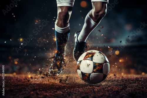 Soccer player in the heat of the game getting ready to deliver a powerful kick. Ai generated © twindesigner