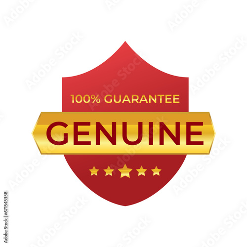 Genuine label, Protection, protected shield concept with banner. Safety badge icon. Security label. Vector illustration