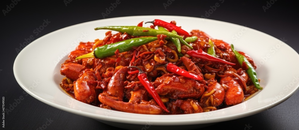 Sichuan style stir fried baby lobsters with spicy sauce showcasing Sichuan flavors Sichuan style stir fried baby lobsters with spicy sauce showcasing Sichuan flavors