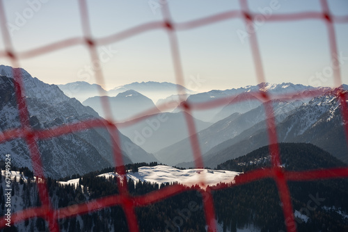 Winter view on dolomites alps in Italy. Pinzolo in winter sunny day. Val Rendena dolomites Italian alps, Trentino in Italy