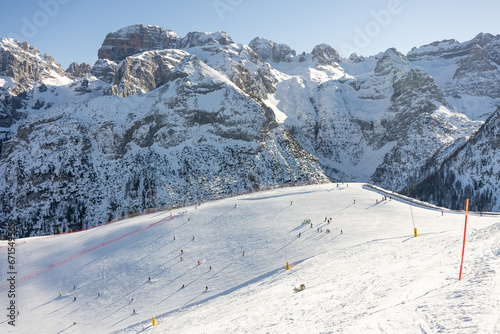 Winter view on dolomites alps in Italy. Pinzolo in winter sunny day. Val Rendena dolomites Italian alps, Trentino in Italy