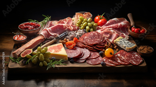 Charcuterie with Parma ham, salami, and sausages.