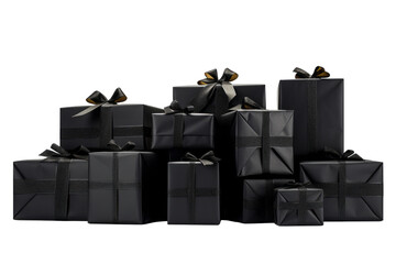 Black wrapped Black Friday presents isolated on transparent background. Generative Ai