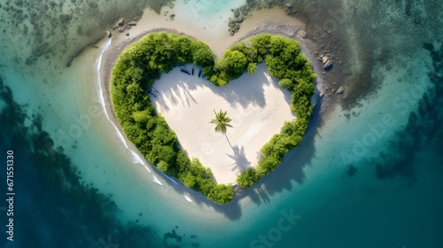 a heart shaped island with trees in the middle