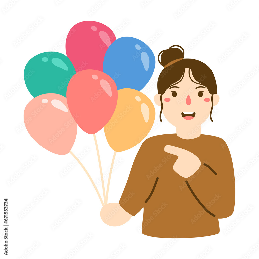Obraz premium cheerful young woman party guest hold balloons