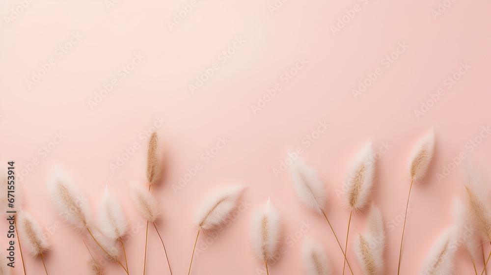 Dried Bunny Tail Grass On Pink Background Blush Pink And Neutral Color dried-bunny-tail-grass-on-pink-background-blush-pink-and-neutral-color