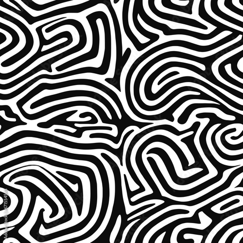 Seamless pattern  abstract doodles  curls  maze  vector background 