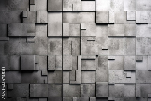 Concrete wall with tile wallpaper. Polished, semigloss 3D blocks. Generative AI