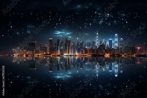 Night view of a city skyline. Generative AI