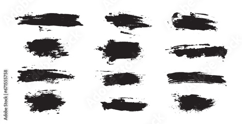 Black paint brush strokes isolated on background. Elegant dark watercolour set. Abstract textured effect bundle. Graphic design grungy painted style concept for ads, offer, big, mega, or flash sale
