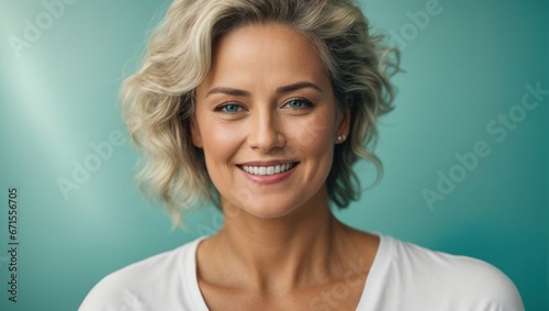 Adult woman in white tank top smiling