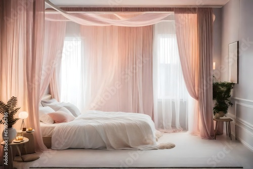 A serene and tranquil bedroom with a canopy bed