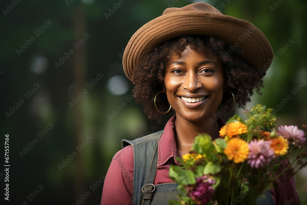 Generative AI picture of young person close with nature outdoors autumn working at farm garden