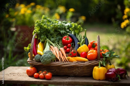 Fresh farm harvest vegetables in rustic background basket Generative AI picture