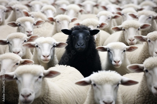 Black Sheep Amidst a Group of White Sheep
