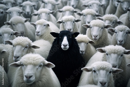 Black Sheep Amidst a Group of White Sheep © Maximilien