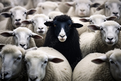 Black Sheep Amidst a Group of White Sheep