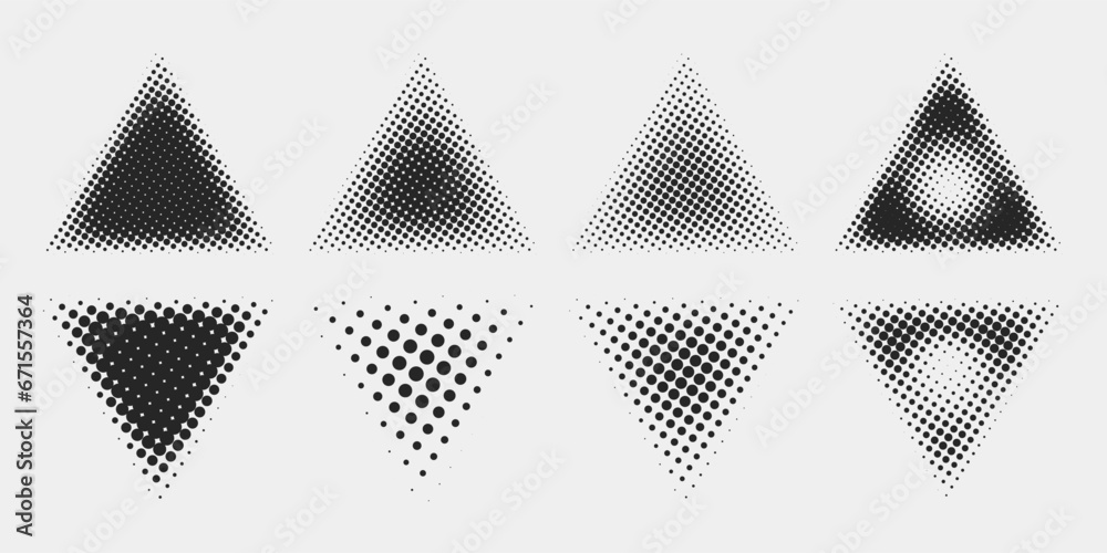 Abstract random black gradient halftone triangle textures isolated on a white background. Geometric vector shape elements pattern for presentation design. Fit for poster, collage, or advertising - obrazy, fototapety, plakaty 
