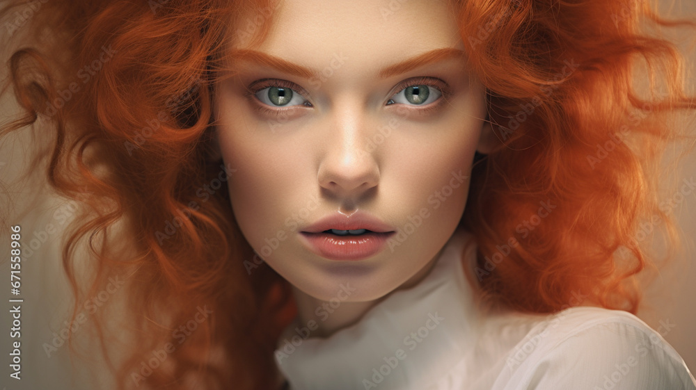 Close-up portrait of a beautiful young woman with red hair. generativa IA
Close-up portrait of a beautiful young woman with red hair. generativa IA