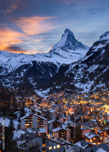 View of Zermatt and the Matterhorn at sunset © Pixelshop