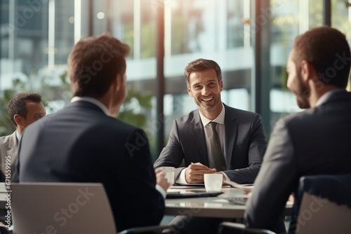 Businessman Planning and Meeting with Colleagues in Modern Office