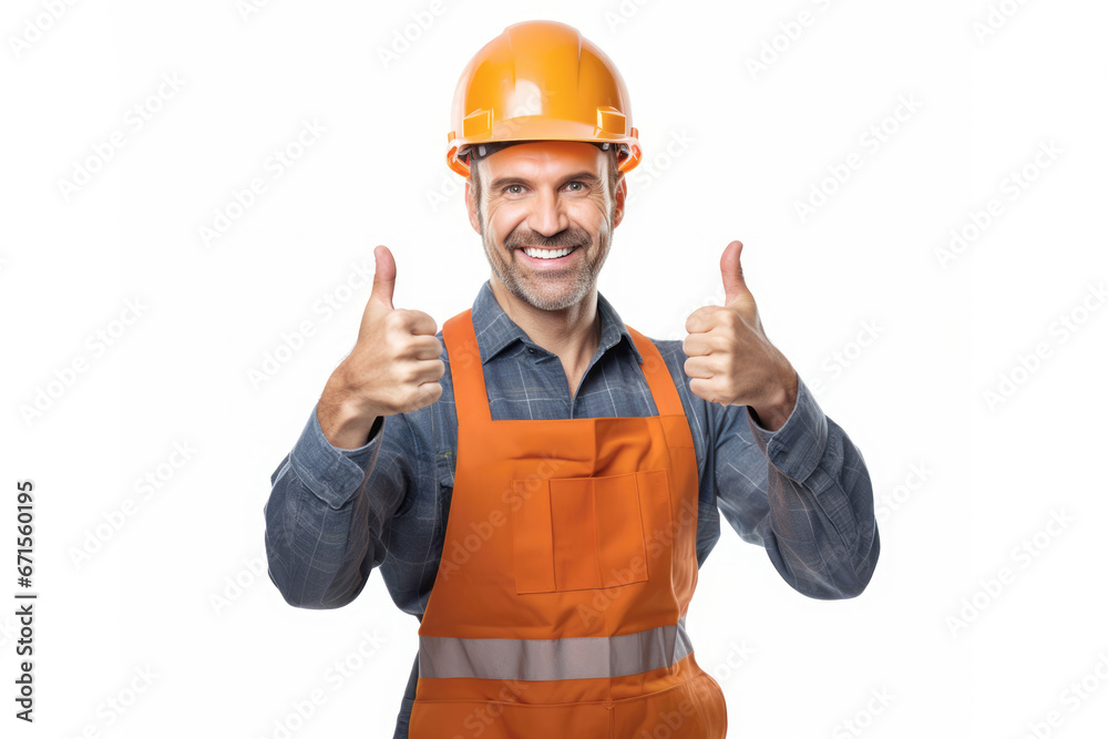 A professional engineer, wearing a helmet, flashes a winning smile and the okay sign, signifying his dedication to a successful construction project. A professional engineer, wearing a helmet, flashes a winning smile and the okay sign, signifying his dedication to a successful construction project.
