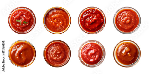 Collection of ketchup or sauce in a bowl isolated on a transparent background photo