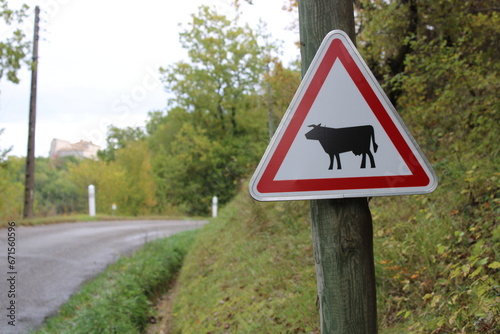 Panneau de signalisation de route traversée de vaches
