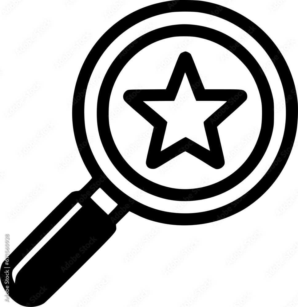 Magnifier glass with star vector icon. filled flat sign for mobile sign, symbol, vector, art
