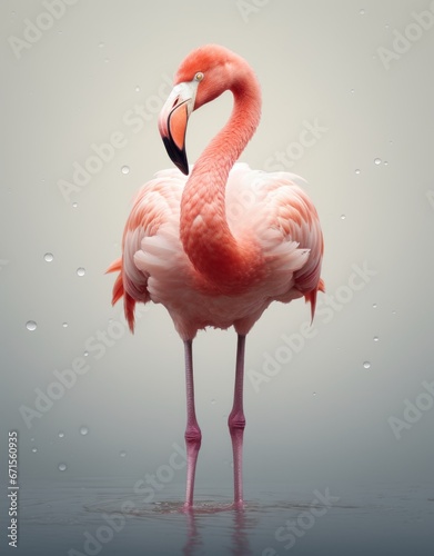 a pink flamingo standing in water