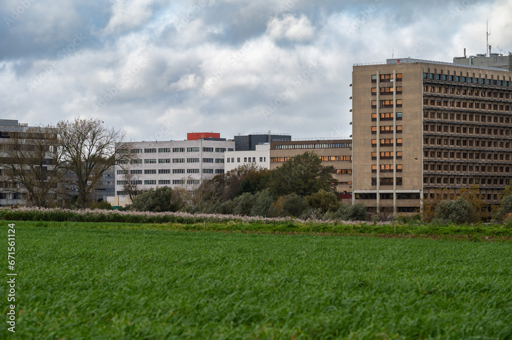 Anderlecht, Brussels Capital Region, Belgium - Panorama over the Erasmus hospital site and green fields
