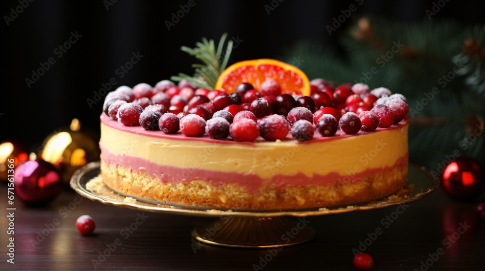 Christmas pumpkin and cranberry mousse cake.