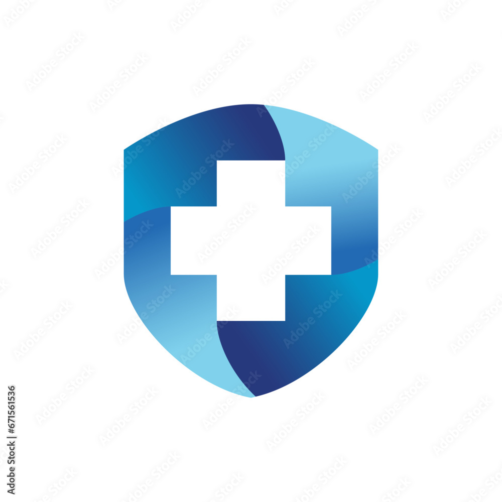 Health Protection With Shield Logo Design Vector Template For Medical Company on white background Health Protection With Shield Logo Design Vector Template For Medical Company on white background