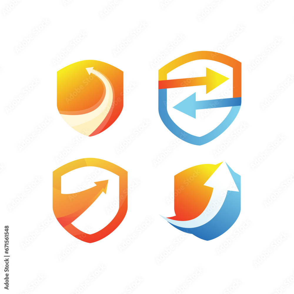 Set of Shield logo illustration with wings on a white background