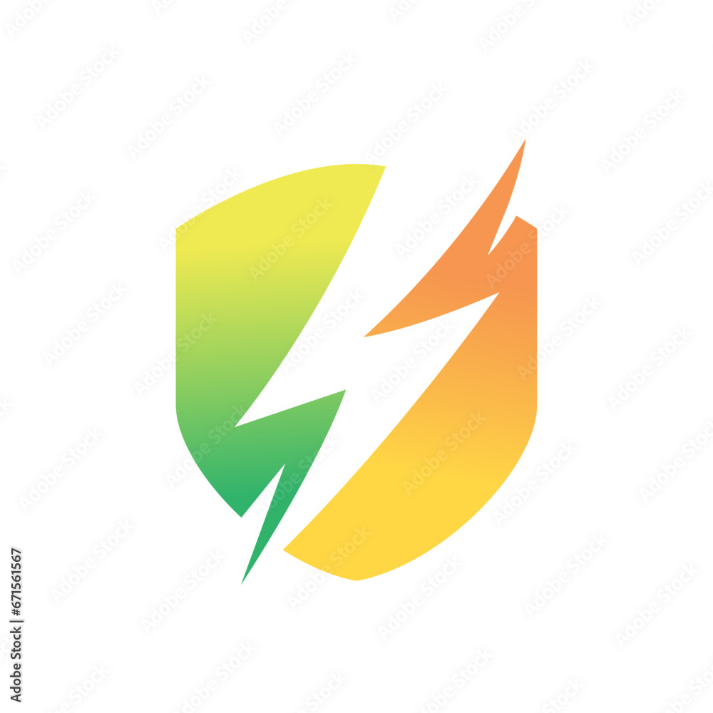 power shield logo. Thunderbolt with shield protection logo design power shield logo. Thunderbolt with shield protection logo design