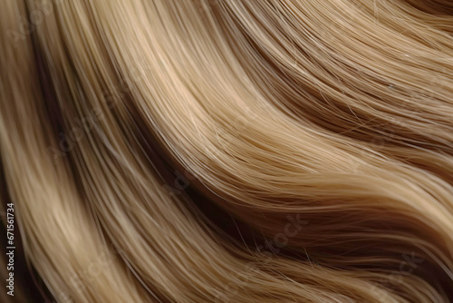 Background texture of woman s hair light blonde light brown curls. AI generated.