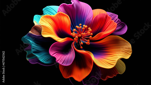 colorful flower isolated on black background, 3d, wallpaper, backdrop