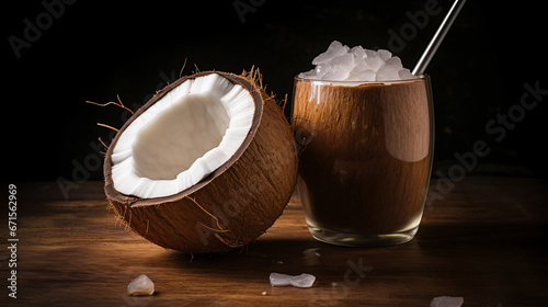 Coconut opened with a straw