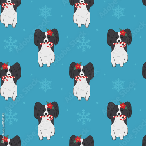 Fototapeta Naklejka Na Ścianę i Meble -  Seamless pattern with Christmas Papillon in hand drawn style. Background for wrapping paper, greeting cards and seasonal designs